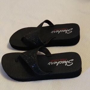 Skechers Black Foam Glitter Strap Flip Flops  9